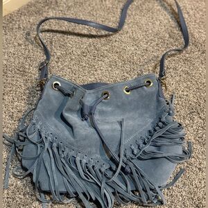 Blue Fringe Suede Shoulder Bag- Never been used.